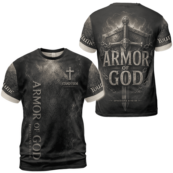 Primeprint Custom LLC Armor of God Unisex T-shirt Multicolor, Biblical Sword Inspirational Religious Shirt for Men