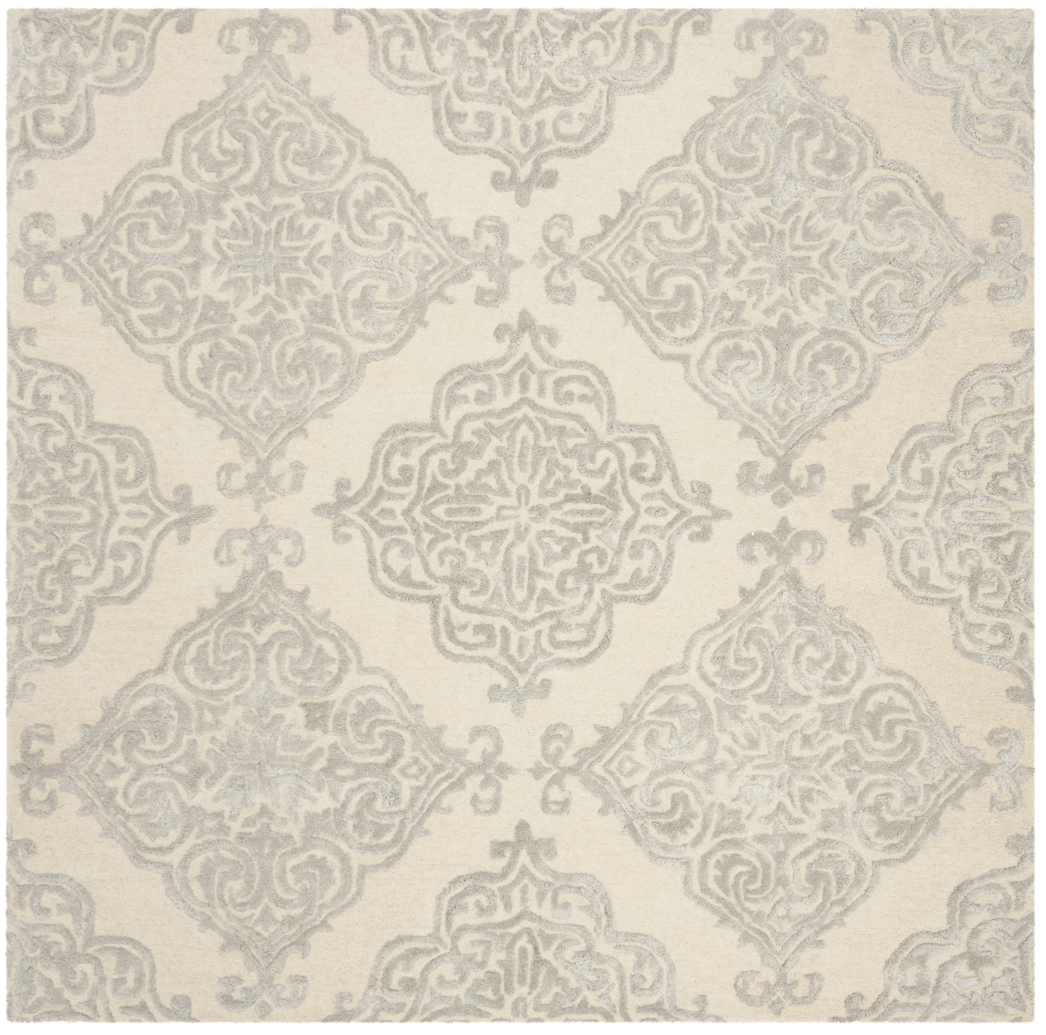 SAFAVIEH Glamour Georgene Damask Area Rug, Ivory/Silver, 6' x 6' Square
