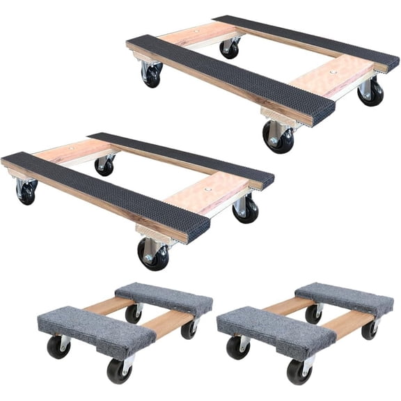 BoxerTool Variety Pack Dollies 18” x 30” /18" x 12" Furniture Moving Pro Dollies 4 Pack – 2,400lbs Max Dolly – Solid Wood – Heavy Duty Caster Wheels – Pre Assembled Dollies