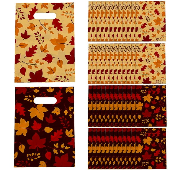 7" x 9 1/2" Bulk 50 Pieces Fall Leaf Plastic Goody Bags