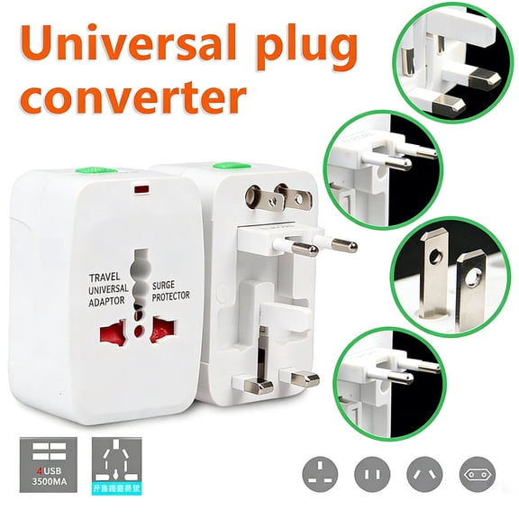 Multi-Function Travel Conversion Plug Charger, Compatible with US/UK/EU/AU Electrical Standards, Universal Power Adapter for International Trips, Business Travel and Overseas Study, 2*2*3in, White