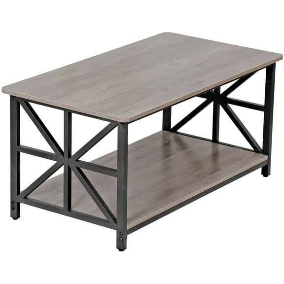 Favory Coffee Table for Living Room with Round Corners Farmhouse Style Center Table with Storage Shelf 39 Inch Space Saving Easy Assembly Oak Wood