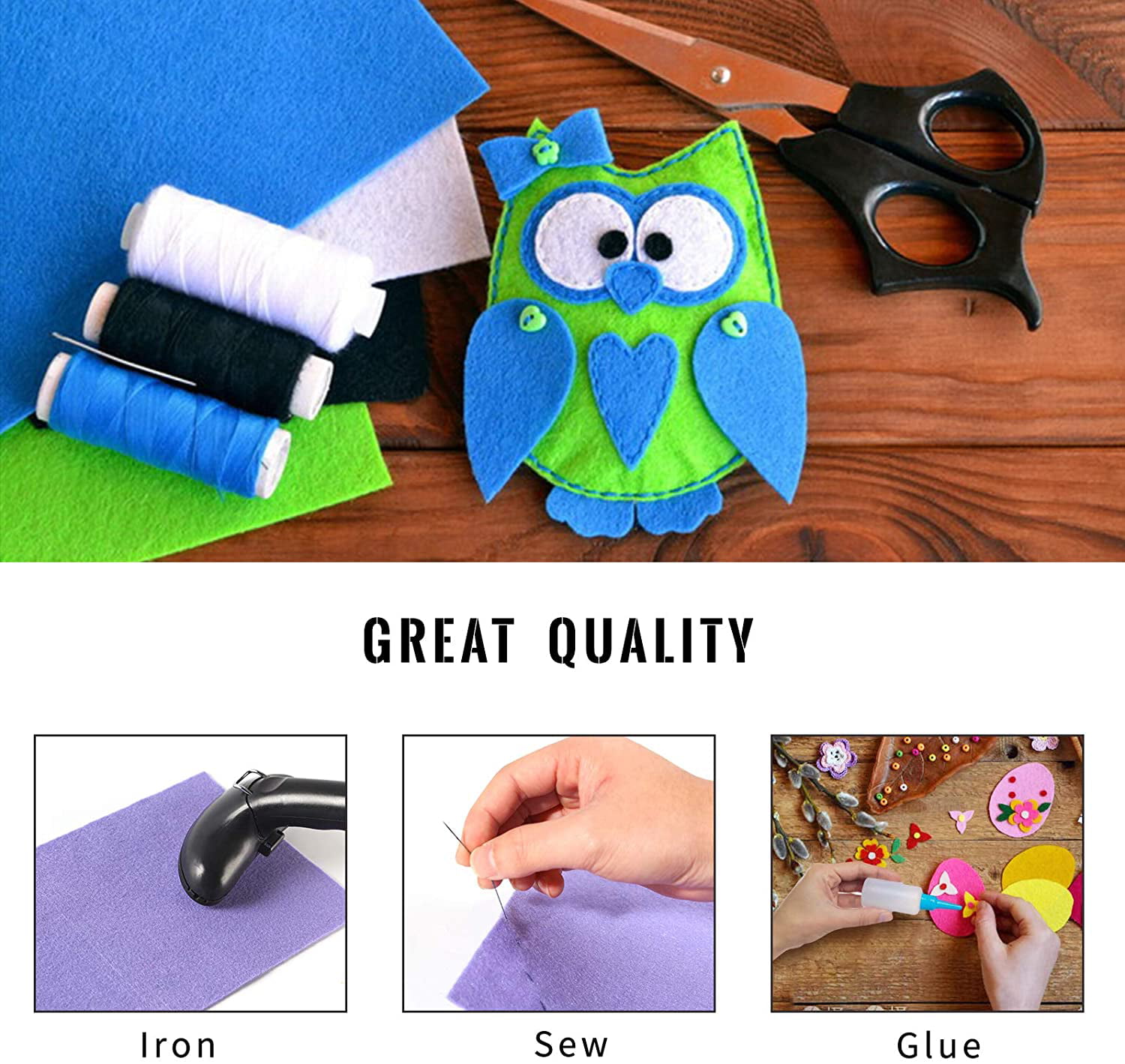 Life Glow Soft Felt Sheets Nonwoven Fabric Squares DIY Sewing Patchwork,  12x12 Inch, 1.5mm Thick, 40pcs, Assorted Colors 