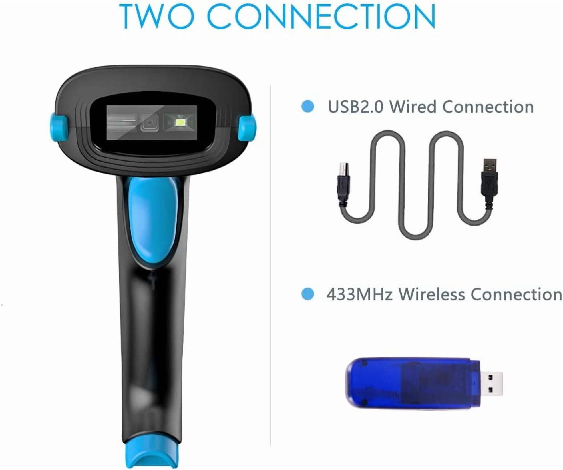 QR Code Wireless 2D Barcode With Stand Supports Screen Handheld CMOS Imager Long Range Portable USB Bar Code Reader with Auto Sensing Read 1D 2D QR Code PDF417 Data Matrix