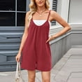 thumbnail image 5 of Womens Casual Rompers Sleeveless Crew Neck Spaghetti Strap Wide Leg Shorts Jumpsuits Overalls With Pockets, 5 of 7