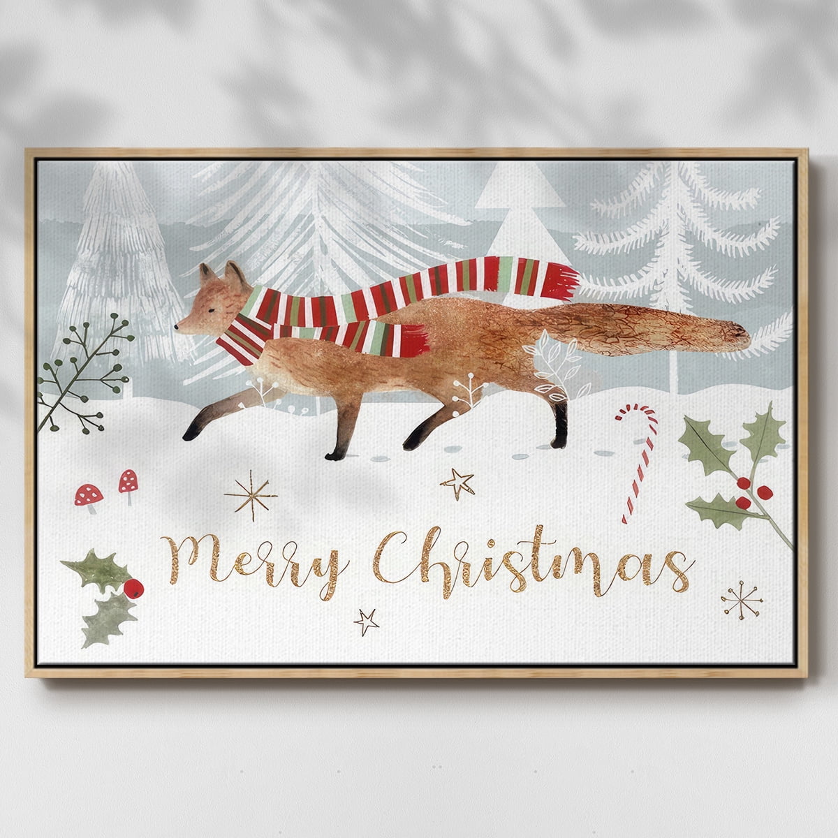 Woodland Christmas Collection A - Framed Gallery Wrapped Holiday Canvas - 25 x 37 - Natural Wood Frame