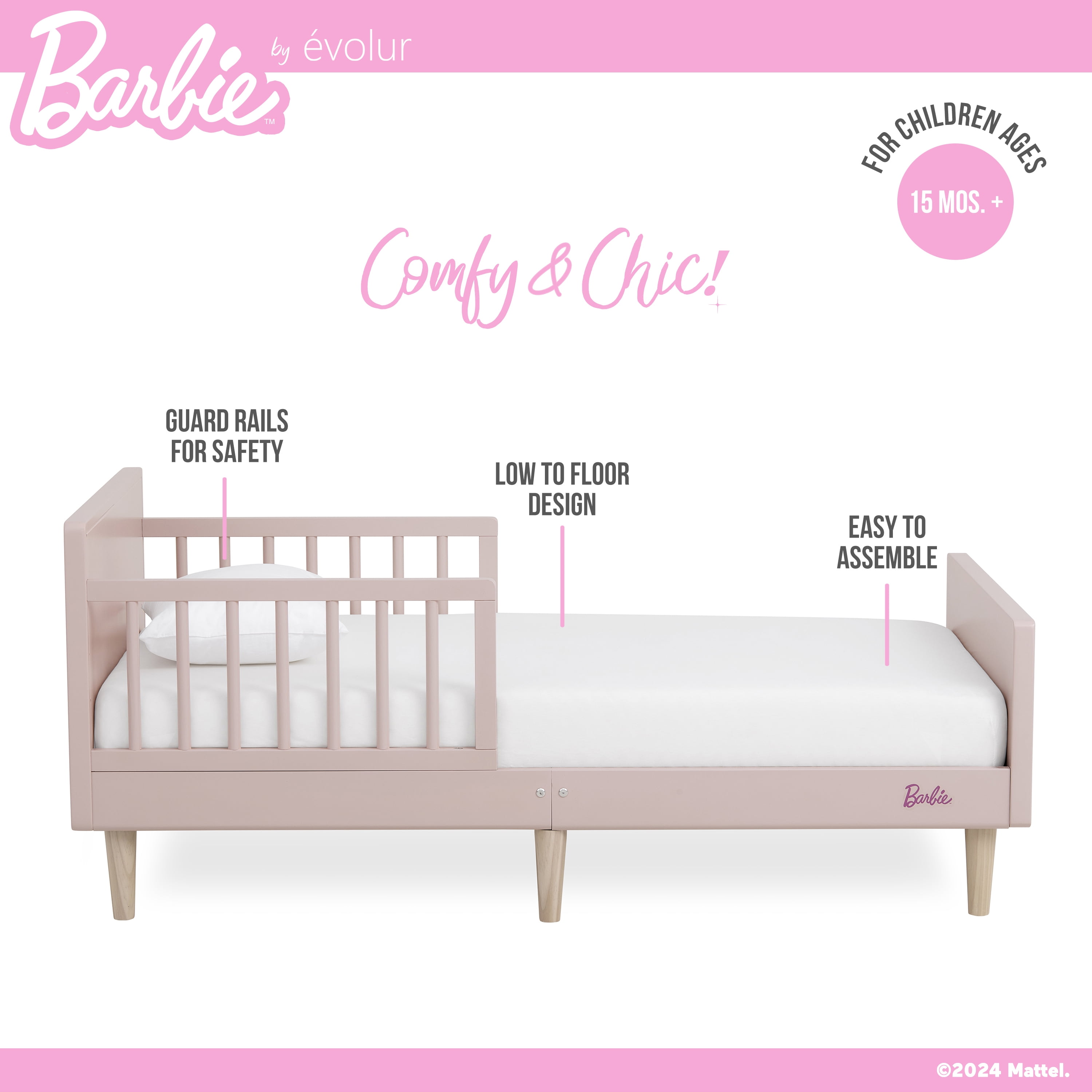 Evolur Barbie Los Altos Toddler Bed, Blush Pink