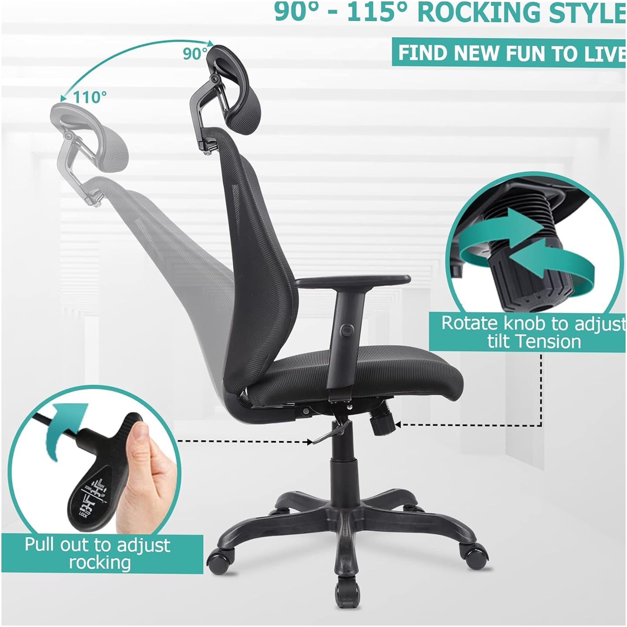 JERFIT L Shaped Desk with Bookshelf, 360° Rotating Corner Computer Desk for Home Office, Black Workstation with Storage