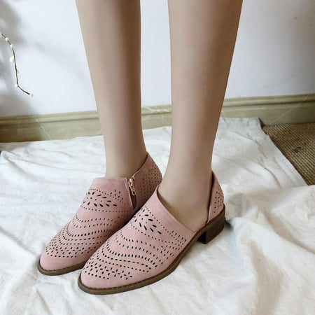 

Women s Mid-heel Hollow Pointed Toe Ladies Casual Shoes With Zipper