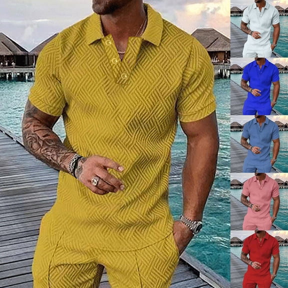 safuny Men's Loose Pullover Trendy Quarter Button Lapel Tees Summer Relaxed Solid Color Tops Activewear Casual Workout Short Sleeve Athletic Blue S