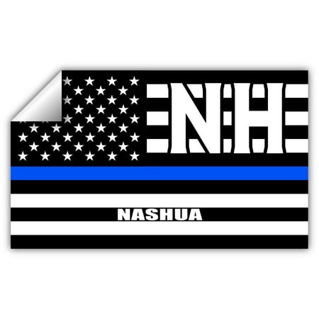 Nashua NH New Hampshire Hillsborough County Thin Blue Line Stealthy USA Flag - Honoring Law Enforcement Officers Flags - Blue Lives Matter Euro Decal Bumper Sticker 3M Vinyl 3" x 5"