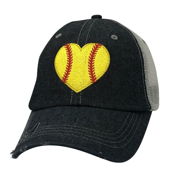 Cocomo Soul Embroidered Softball Heart Love Softball Mom Mesh Trucker Style Hat Cap