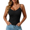 thumbnail image 2 of idosla Women Y2k Aesthetic Teen Girls Sweetheart V Neck Ruched Camisole Tops Slim Fit Spaghetti Strap Crop Summer Preppy Tank (Black, M), 2 of 4