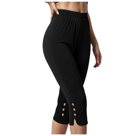 vigerkar Capri Pants for Women Casual Summer Wide Leg Crop Pants Loose Comfy Elastic Waist Yoga Joggers with Pockets Black, XL
