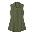 thumbnail image 6 of Women's Summer Casual Solid Color Fitted Notched Lapel Button-Up Sleeveless Dress, 6 of 6