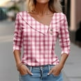 thumbnail image 2 of ZyeKqe Blouses for Women Dressy Casual Long Sleeve Shirts Asymmetrical V Neck Plaid Blouses Work Office Top, 2 of 3