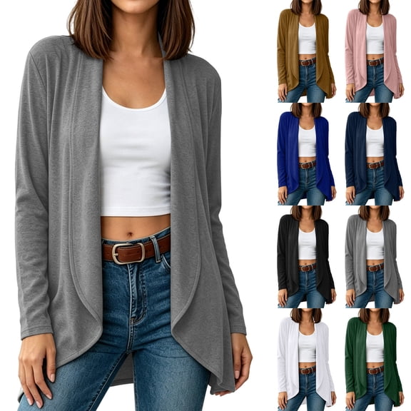 Women's Drape Open Front Cardigans Cozy Soft Long Sleeve Casual Outerwear Women Solid Color Loose Lightweight Flowy Cardigans Sweater