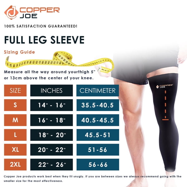 Copper Joe Full Leg Compression Sleeve — Copper Infused Knee Compression Sleeve & Knee Brace for Men and Women, Calf Compression Sleeve, Shin Splints, Thigh Compression