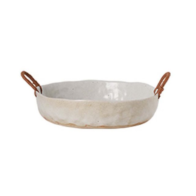 Red Sol Rojo cuerda trenzada plato de fruta vegetal cesta hecha a mano creativa grande cerámica binaural plato profundo gres vajilla vintage