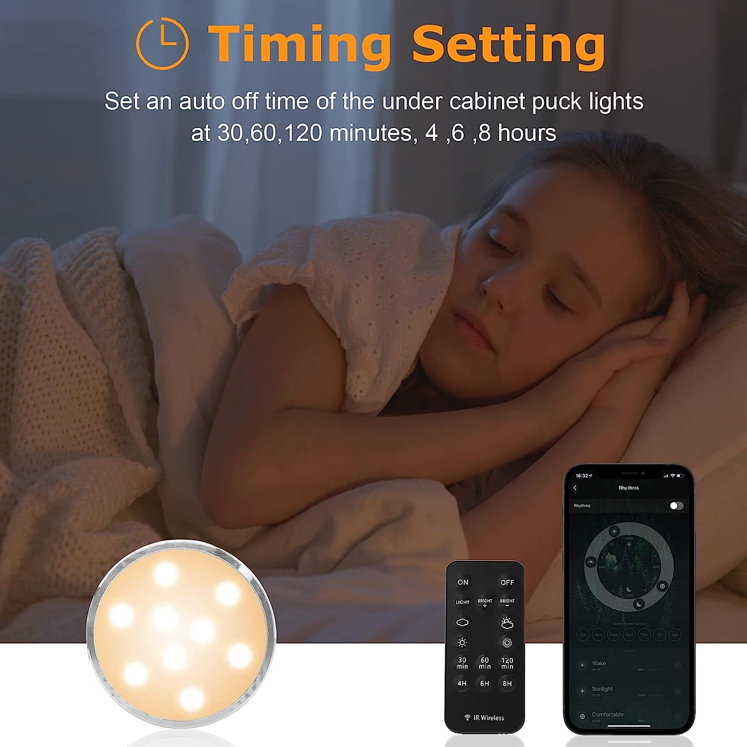 6 Pack Alexa Remote APP Control, Smart LED Puck Lights, Under Cabinet Lights（Warm White)