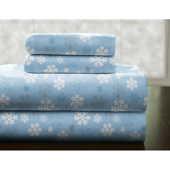 Pointehaven Heavy Weight Printed Flannel 100-Percent Cotton Sheet Set, Twin, Snow Flakes