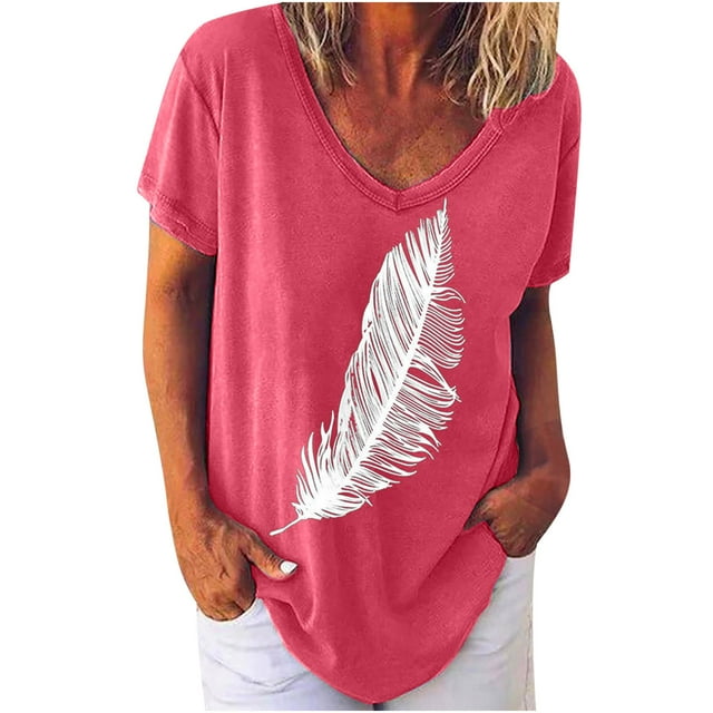 Pompotops Mode T-shirt Décontracté à Manches Courtes Col en V pour Femmes Été