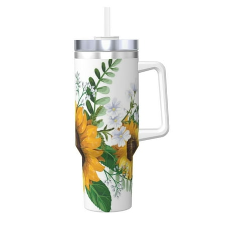 

Daiia Sunflowers (2) Printed 40 oz Tumbler with Handle Ice Bully Insulated Tumbler 2 in 1 Lid Insulated Water Bottle Stainless Steel Travel Coffee Mug