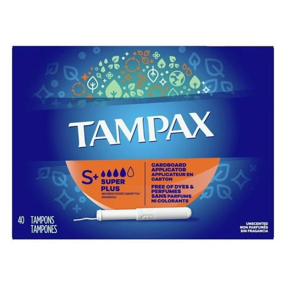 Tampax Tampons Super Plus 40 Count Unscented (Pack of 2)