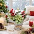 thumbnail image 6 of Euahivb Christmas Artificial Greenery Decor Farmhouse Floral Arrangement with Pine Berries and Succulent in Rustic Tin Pot for Holiday Tabletop Shelf Centerpiece, 6 of 7