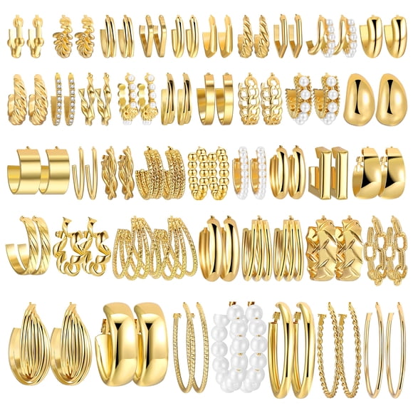 Set de 42 pares de aros dorados FAXHION para mujer