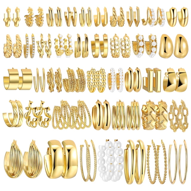 Set de 42 pares de aros dorados FAXHION para mujer