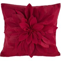 Fennco Styles Sara's Garden Collection Contemporary Felt Dahlia Petal 17 x 17 Inch – Red Throw Pillow Case for Couch, Bedroom and Living Room Décor