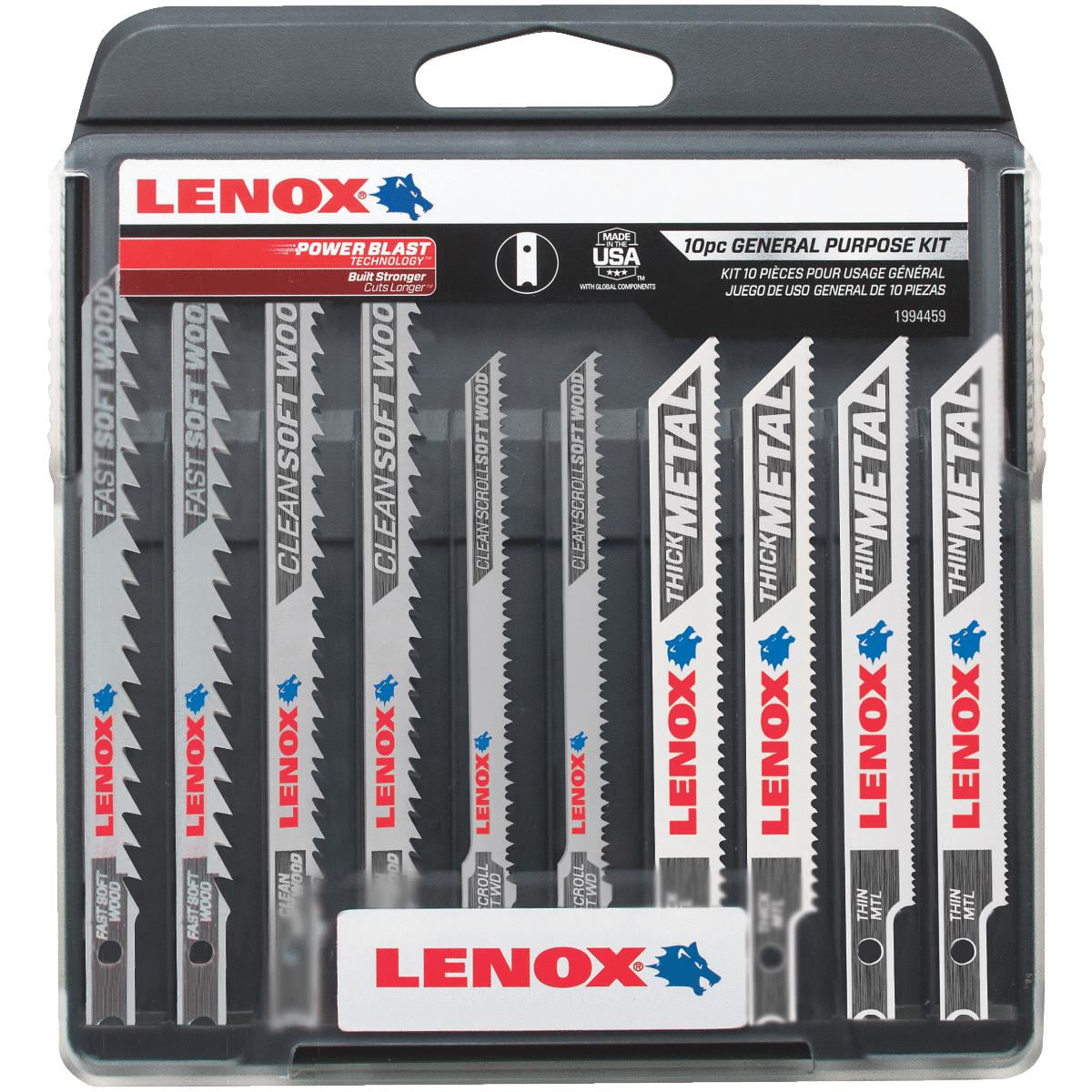 LENOX 1994459 Jig Saw Blade Set With Case, UShank, 10Pc. Quantity 1