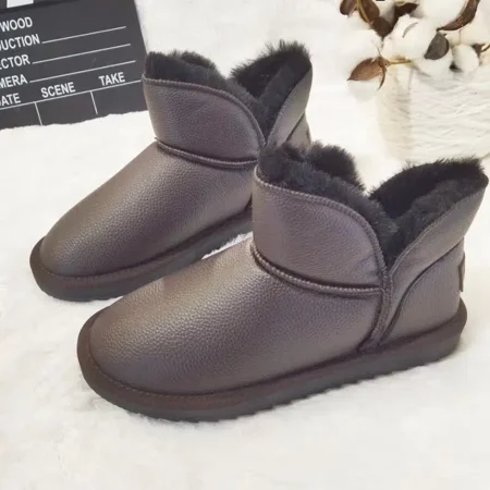 

Fashion Waterproof Anti Slip Snow Boots Solid Color Thickening Faux Fur Lined Ankle Boots Women‘s Footwear