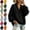 Black, variant on Women's Ruffled V Neck Sweatshirt Solid Oversized Fleece Pullover Lantern Long Sleeve Casual Loose Going Out Top for Fall Daily & Lounge Wear