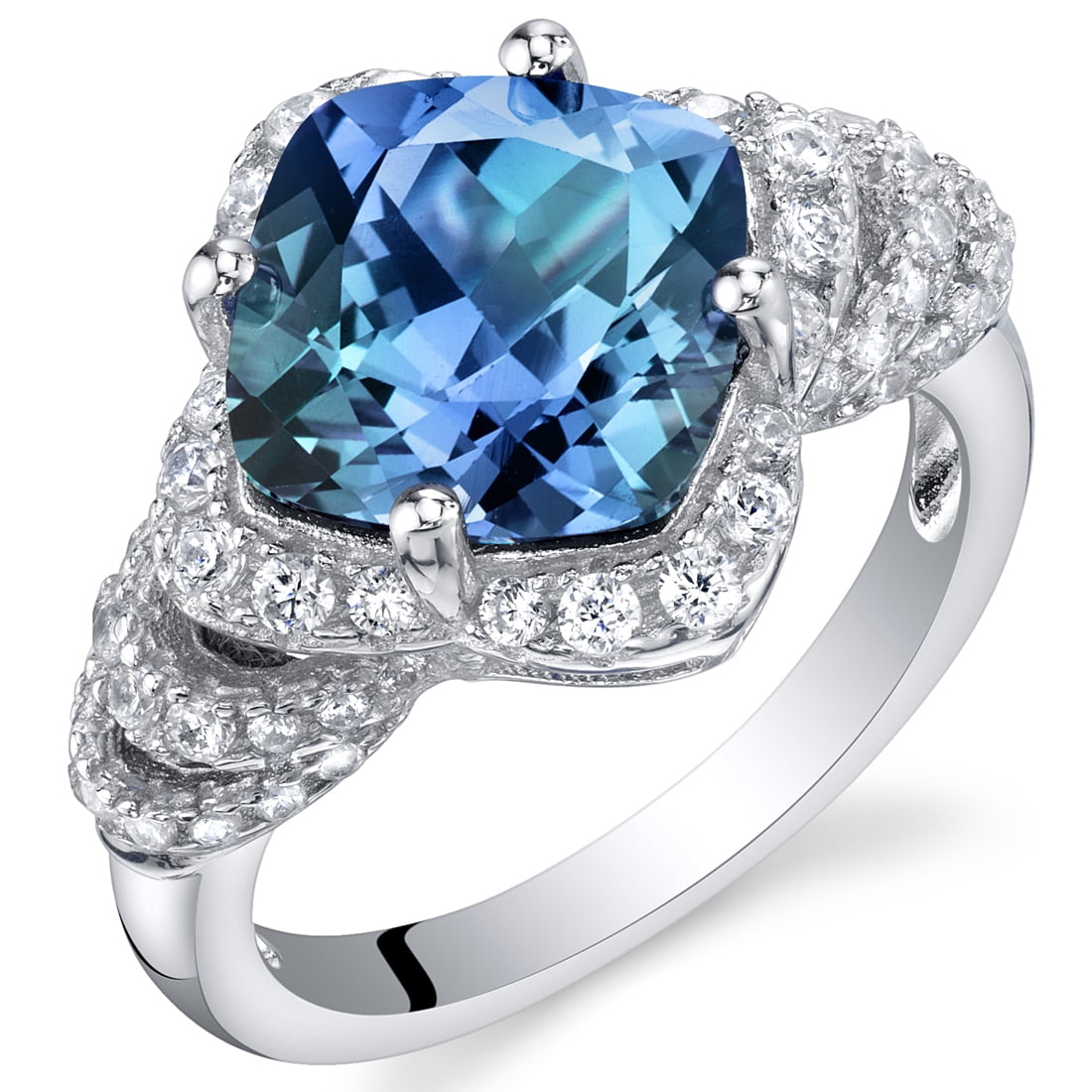 4.25 Carat Simulated Alexandrite Sterling Silver Tier Halo Ring 