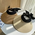 thumbnail image 6 of SikaFu Women Summer Sun Hat Ladies Wide Brim Visor Cap Adjustable Black Bow Sun Visor Hat Female Packable Beach Cap Straw Hat, 6 of 6