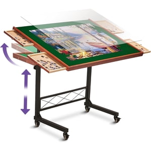 JoyBerri Puzzle Table – Adjustable Puzzle Board 1500 Pieces for Adults & Kids Portable Puzzle Tables with Drawers Wheels & Bonus Puzzle