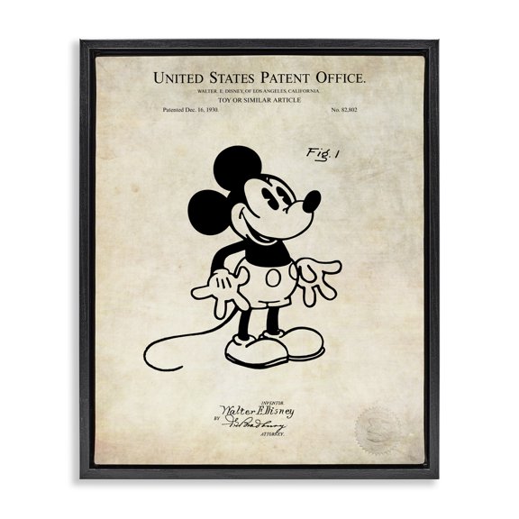 Stupell Industries Shabby Chic Vintage Mouse Character Patent Black Floating Frame Canvas Art, 25 x 31, by Karl Hronek