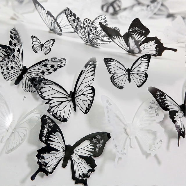 El fabricante suministra directamente 18 mariposas en blanco y negro 3D simulación tridimensional mariposa PVC hogar creativo pegatina de pared decoración