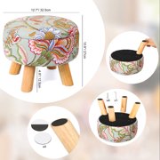Small Round Ottoman with Storage, Modern Round Footrest with Soft Padded Seat, Teddy Velvet Footstool with Wood Legs, Accent Small Table or Plant Stand for Hallway, Living Room