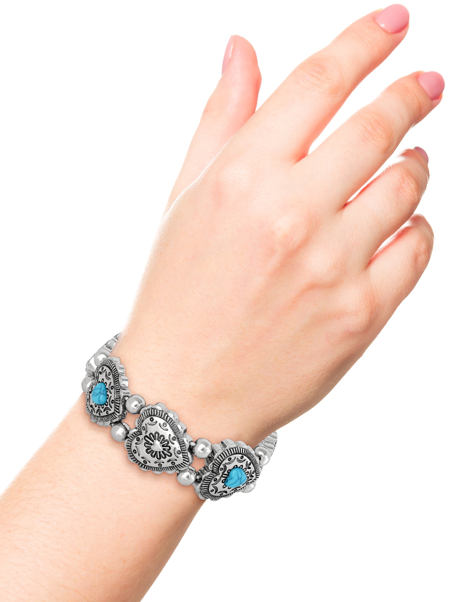 Jessica Simpson Women's Faux Turquoise Heart Stretch Bracelet