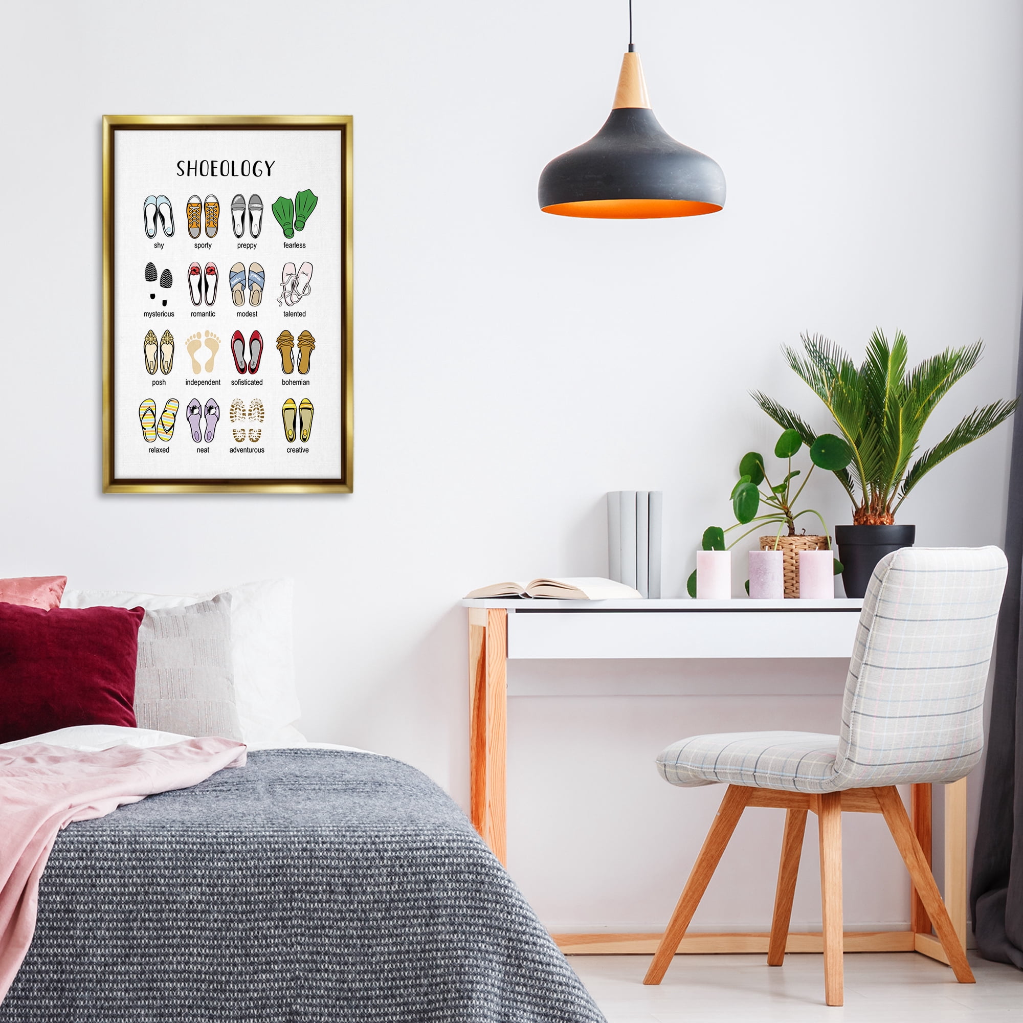 Stupell Industries Shoeology Shoe Chart Beauty & Fashion Painting Gold Floater Framed Art Print Wall Art, 21 x 31