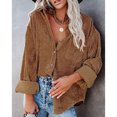 thumbnail image 3 of Camisa de pana con botones, chaqueta de pana con solapa de manga larga, blusas informales holgadas de gran tamaño, chaqueta para primavera y otoño, color caqui M, 3 of 6
