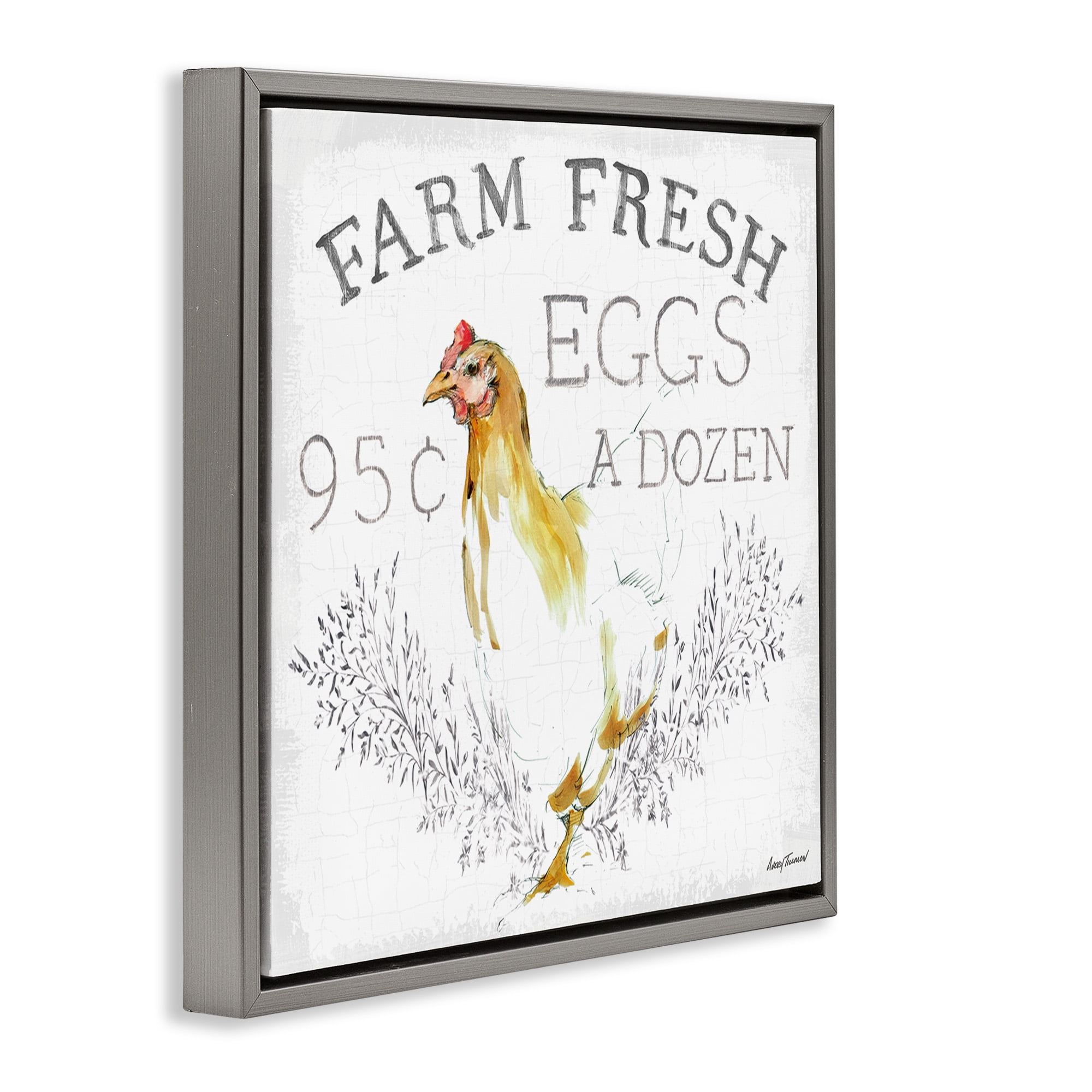 Stupell Industries Chicken Farm Fresh Vintage Sign Landscape Painting Gray Floater Framed Canvas Art Print Wall Art, 25 x 25