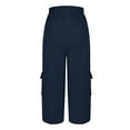 thumbnail image 3 of Womens Lightweight Capris Pants New Womens Capris with Pockets Plus Size Cotton Yoga Pants Elastic Waist Loose Fitting Activewear Cropped Pants Navy 3XL, 3 of 9