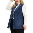 thumbnail image 5 of Unique Bargains Women's Plus Size Denim Sleeveless Lapel Vest Relax Notched Jacket, 5 of 7