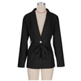 thumbnail image 6 of Drovellove Women's Long Sleeve Lapel Button Blazer Jacket with Belt - Solid Color Fall Winter Office Cardigan Coat, 6 of 9
