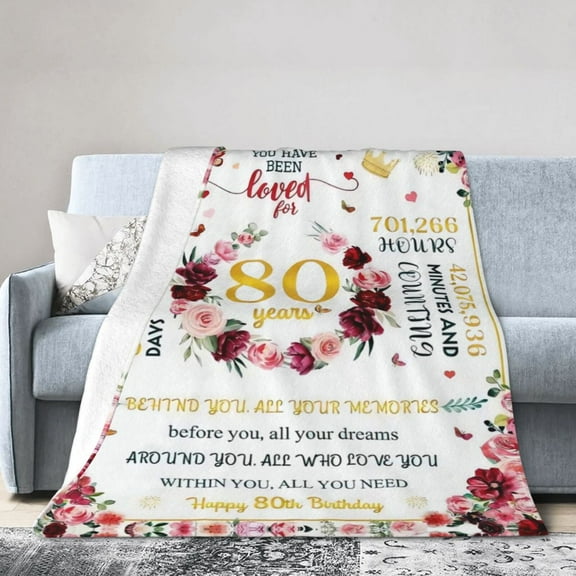 Wijzvio Happy 80th Birthday Throw Blanket Soft Fuzzy Fleece Blanket For Couch Bed Living Room Decoration 40"X30"