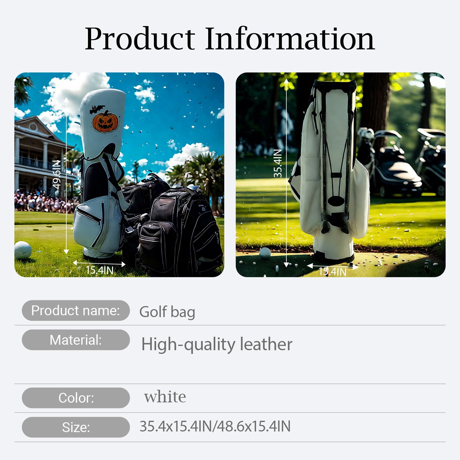 Black White Waterproof Durable Leather Golf Stand Bag 14 Ways Divider Large Capacity & Adjustable Shoulder Straps Golf Club Bag for Men and Women Pumkin